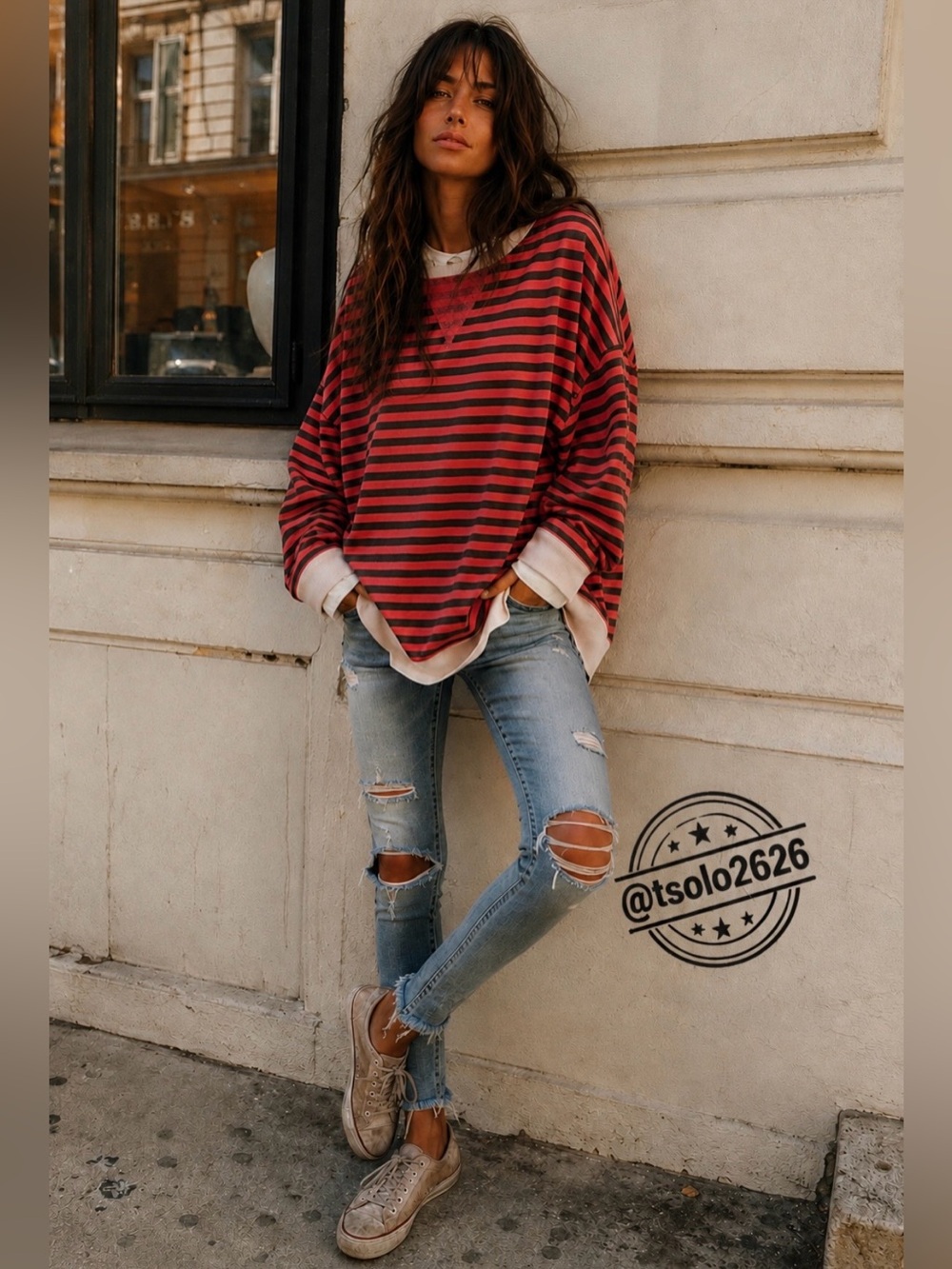 NWT Free People Classic Striped Oversized Crewneck Sweatshirt